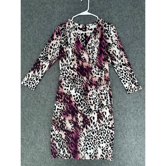 Calvin Klein Dresses & Skirts - Calvin Klein Leopard Print Dress Women M Wrap Style Purple Black Knee‎ Length
